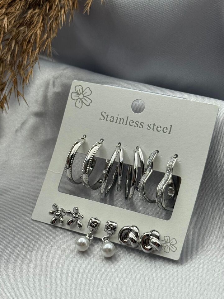 Çelik Set Küpe // KÜPE-3799