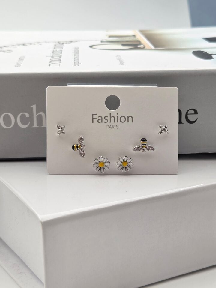 Zirkon Stein Silber Pin 6-teilige Figur Ohrringe // ITHAL-3329