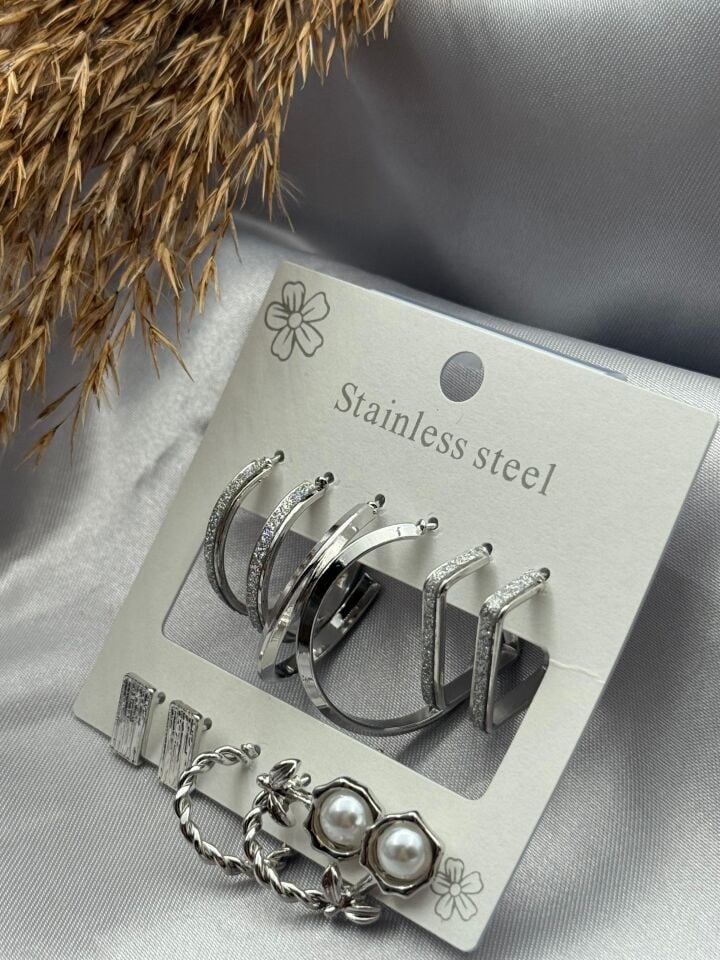 Çelik Set Küpe // KÜPE-3801