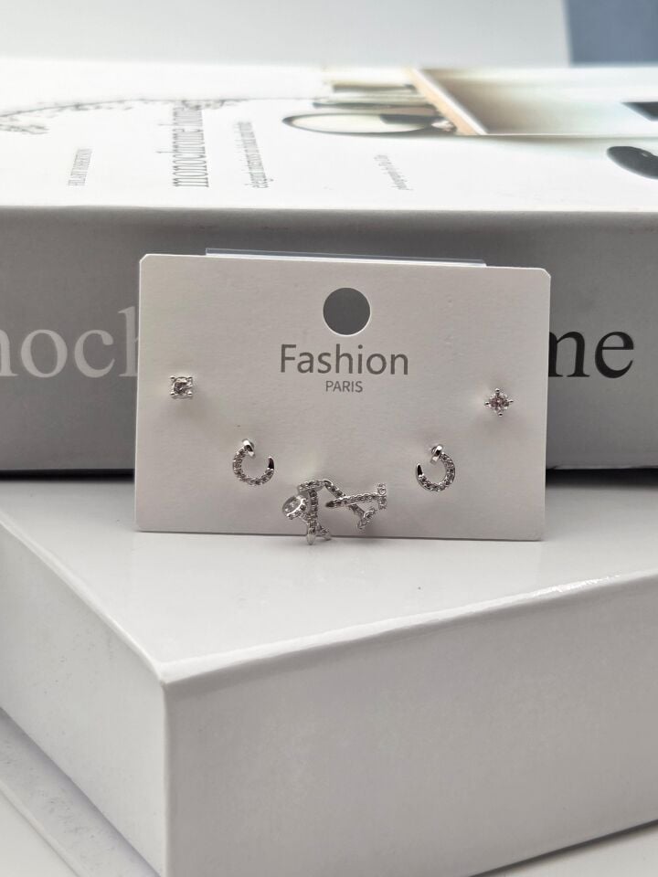 Zirkon Taşlı Gümüş İğne 6'lı Figür Küpe // ITHAL-3332