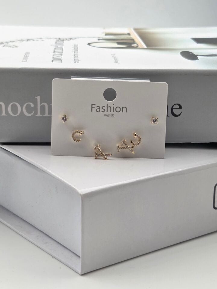 Zirkon Taşlı Gümüş İğne 6'lı Figür Küpe // ITHAL-3333