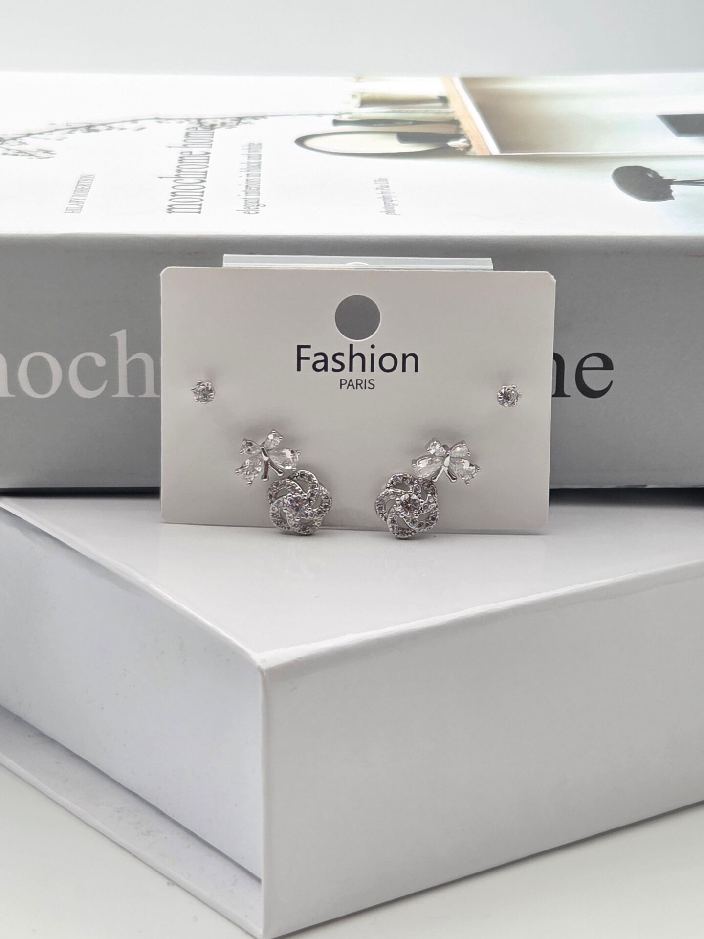 Zirkon Taşlı Gümüş İğne 6'lı Figür Küpe // ITHAL-3335