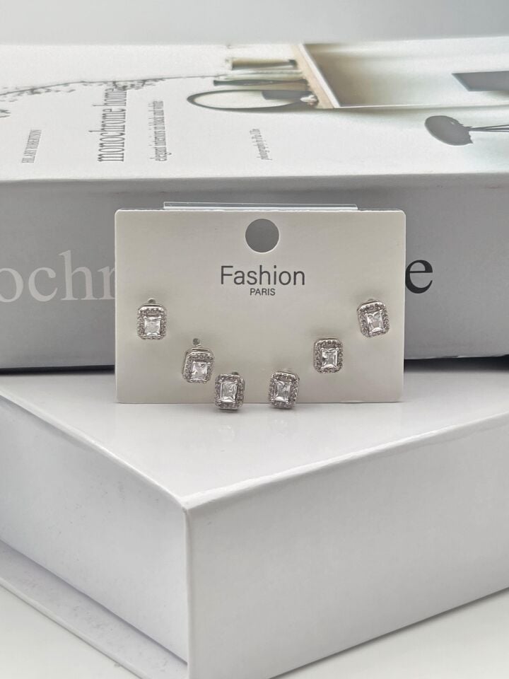 Zirkon Taşlı Gümüş İğne 6'lı Figür Küpe // ITHAL-3336