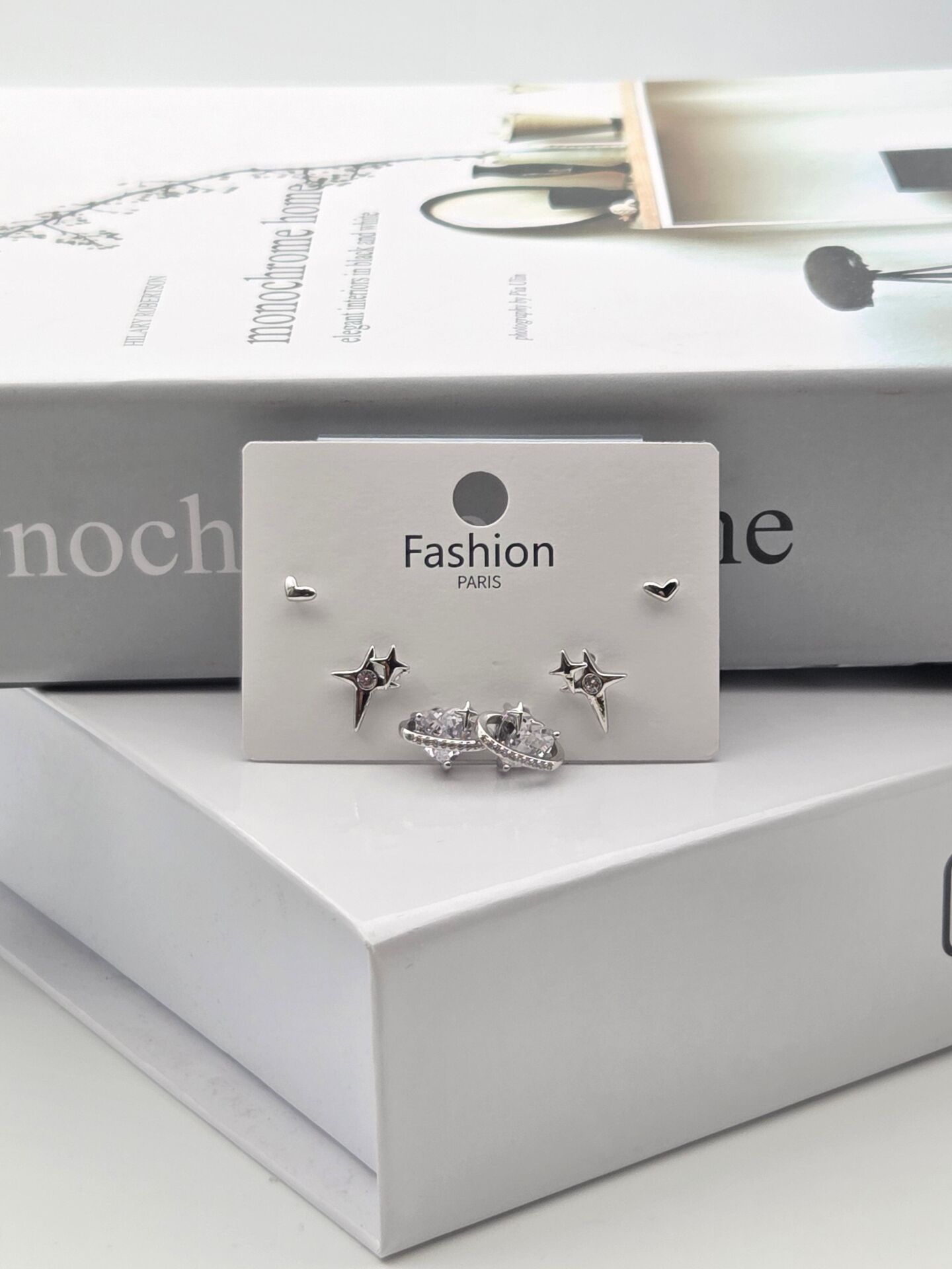 Zirkon Taşlı Gümüş İğne 6'lı Figür Küpe // ITHAL-3338