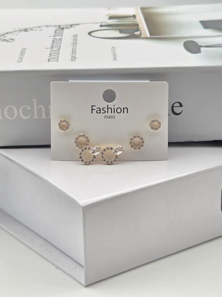 Zirkon Taşlı Gümüş İğne 6'lı Figür Küpe // ITHAL-3339