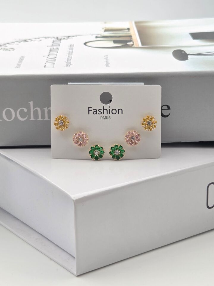 Zirkon Taşlı Gümüş İğne 6'lı Figür Küpe // ITHAL-3340