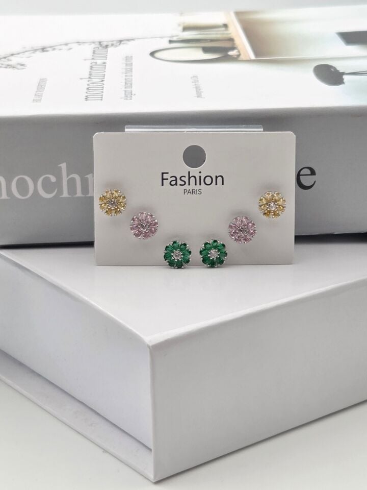 Zirkon Taşlı Gümüş İğne 6'lı Figür Küpe // ITHAL-3341