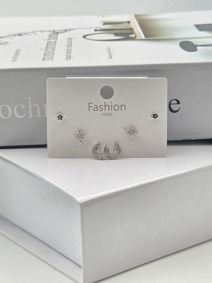 Zirkon Stein Silber Pin 6-teilige Figur Ohrringe // ITHAL-3347