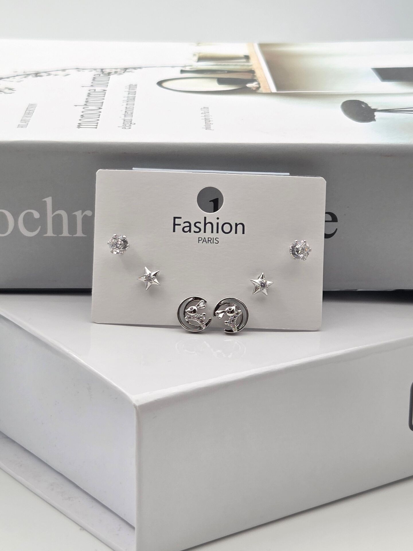 Zirkon Taşlı Gümüş İğne 6'lı Figür Küpe // ITHAL-3349