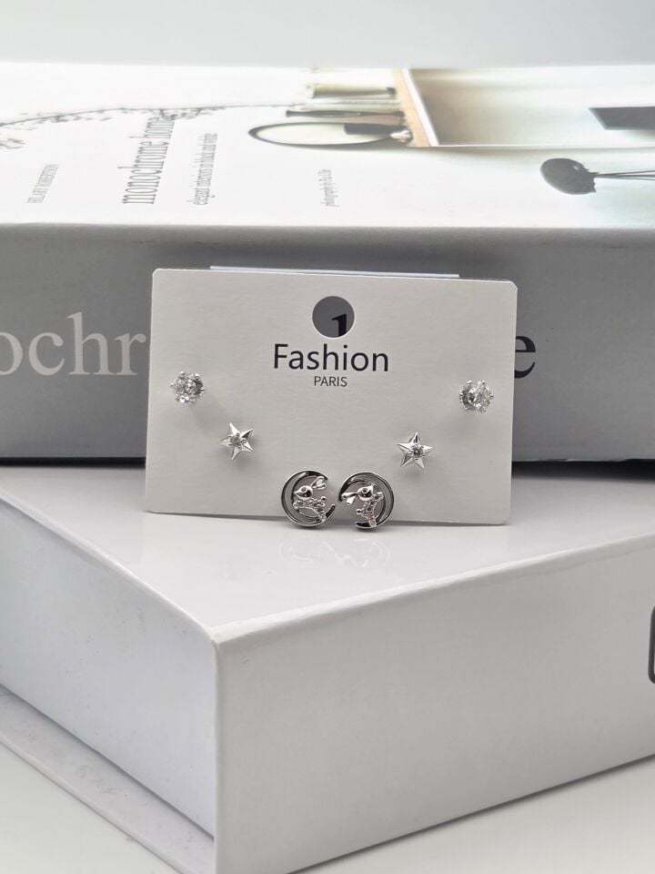 Zirkon Taşlı Gümüş İğne 6'lı Figür Küpe // ITHAL-3349