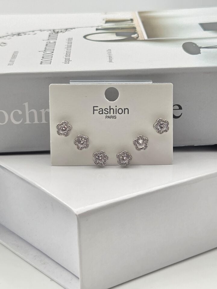 Zirkon Taşlı Gümüş İğne 6'lı Figür Küpe // ITHAL-3351