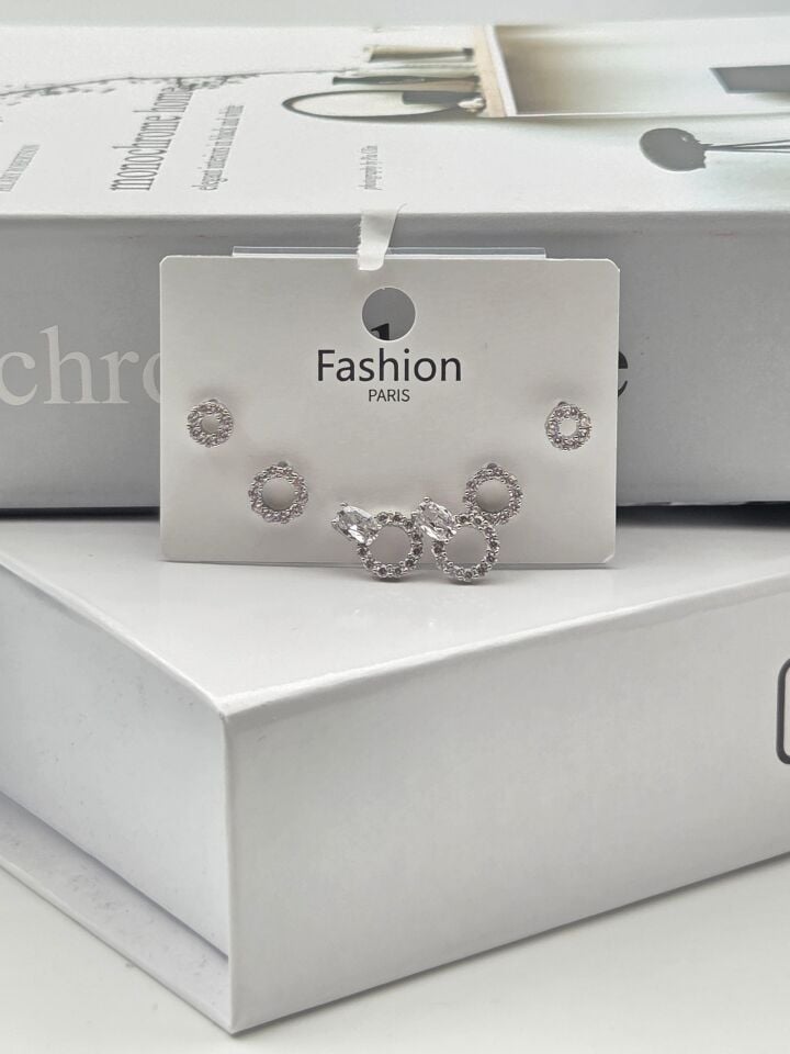 Zirkon Stein Silber Pin 6-teilige Figur Ohrringe // ITHAL-3354