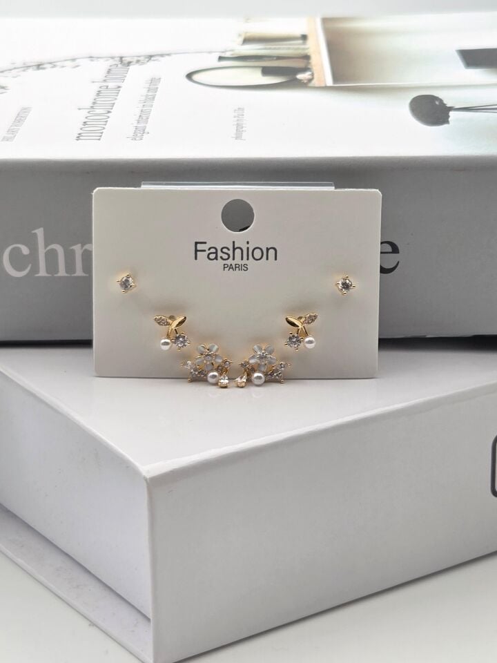 Zirkon Taşlı Gümüş İğne 6'lı Figür Küpe // ITHAL-3356