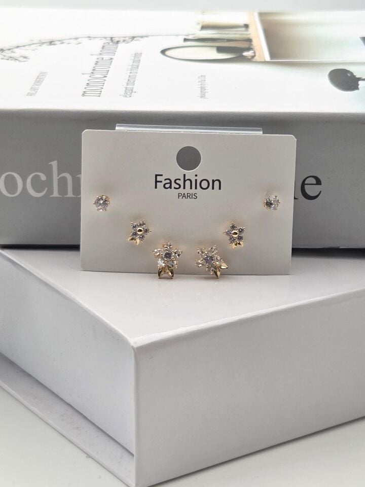 Zirkon Taşlı Gümüş İğne 6'lı Figür Küpe // ITHAL-3358