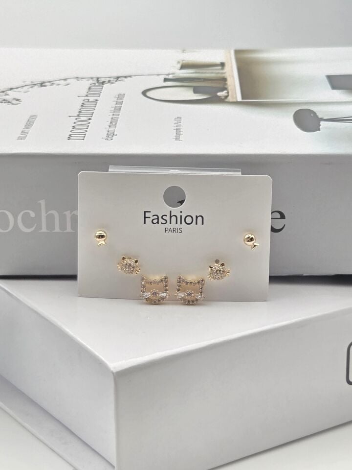 Zirkon Taşlı Gümüş İğne 6'lı Figür Küpe // ITHAL-3363