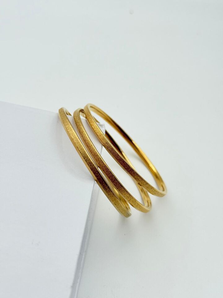 Steel Thick Glittery Grooved Ajda Bracelet 6.5 Size (sold in 3 pieces) // BRACELET-971