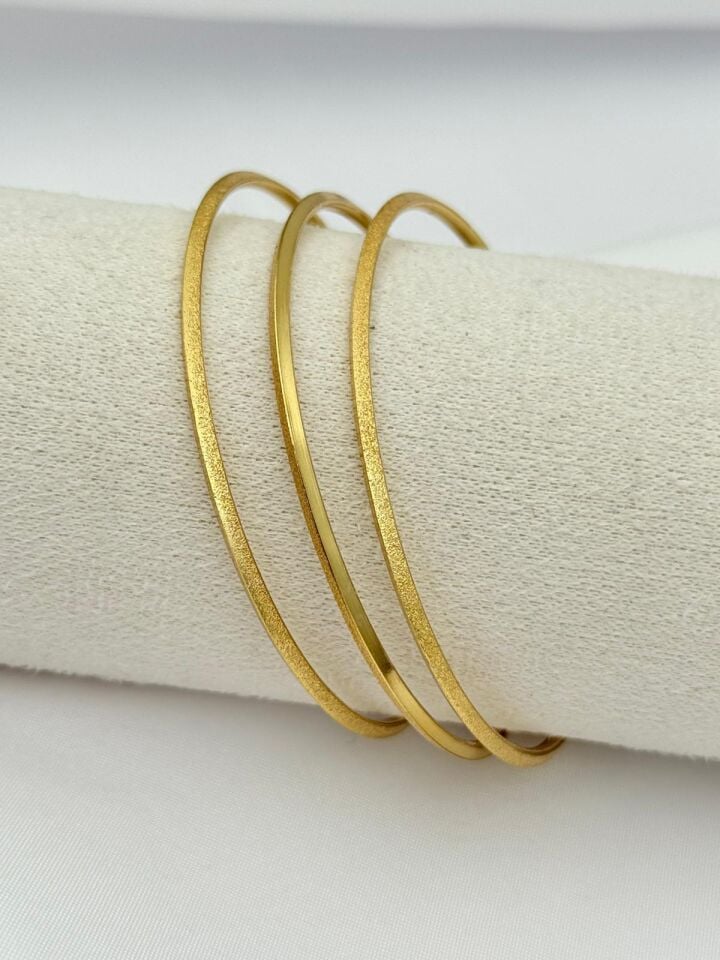 Steel Thick Glittery Grooved Ajda Bracelet 6.5 Size (sold in 3 pieces) // BRACELET-971