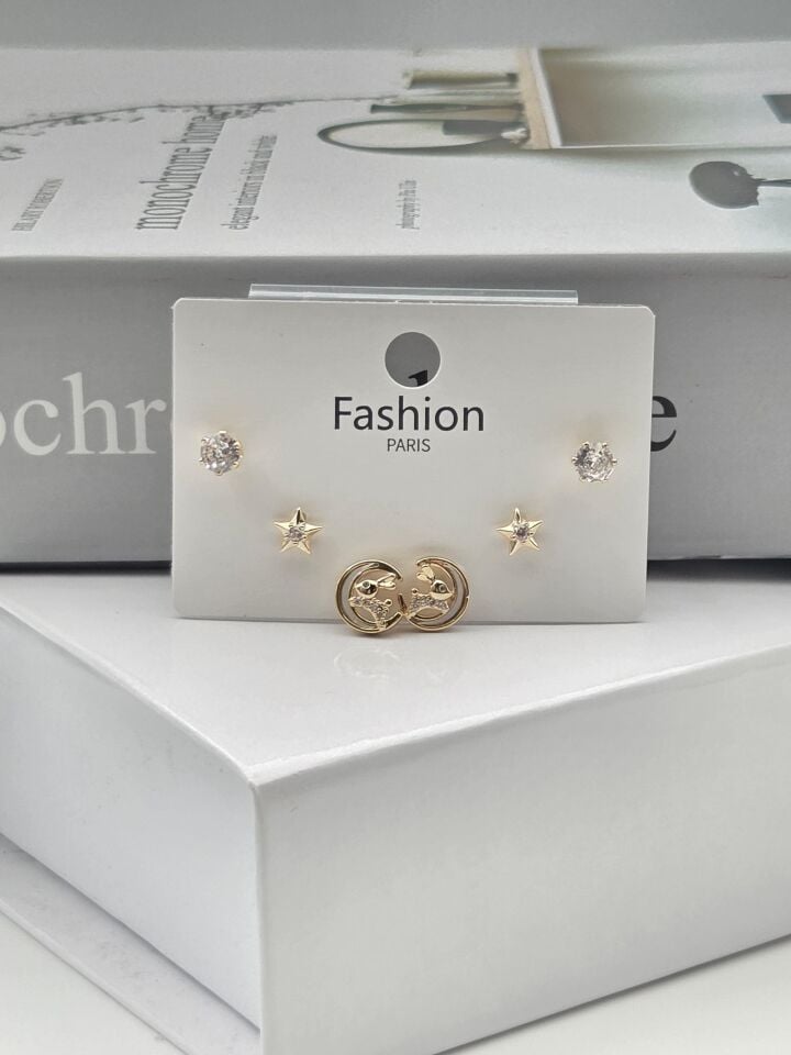 Zirkon Stein Silber Pin 6-teilige Figur Ohrringe // ITHAL-3365