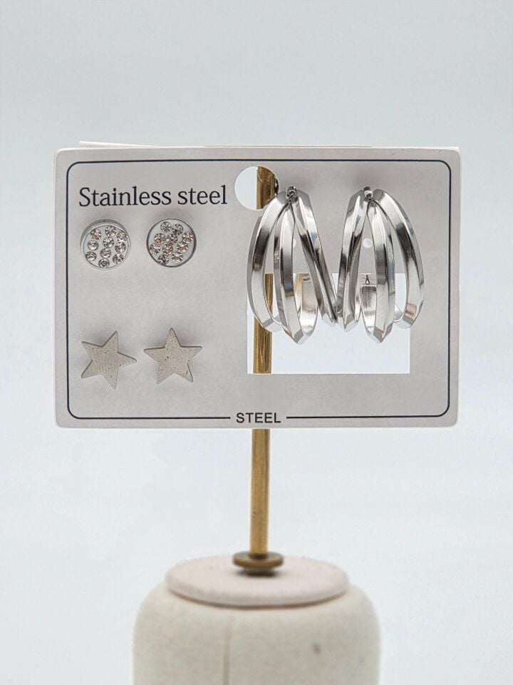 Çelik Set Küpe // KÜPE-3957