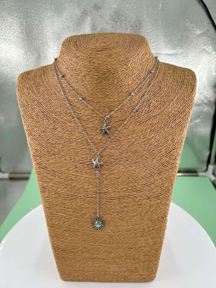 Steel Double Y Necklace // NECKLACE-4649