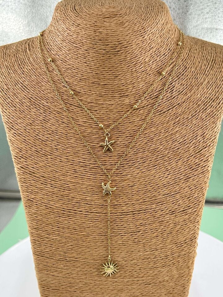 Steel Double Y Necklace // NECKLACE-4650
