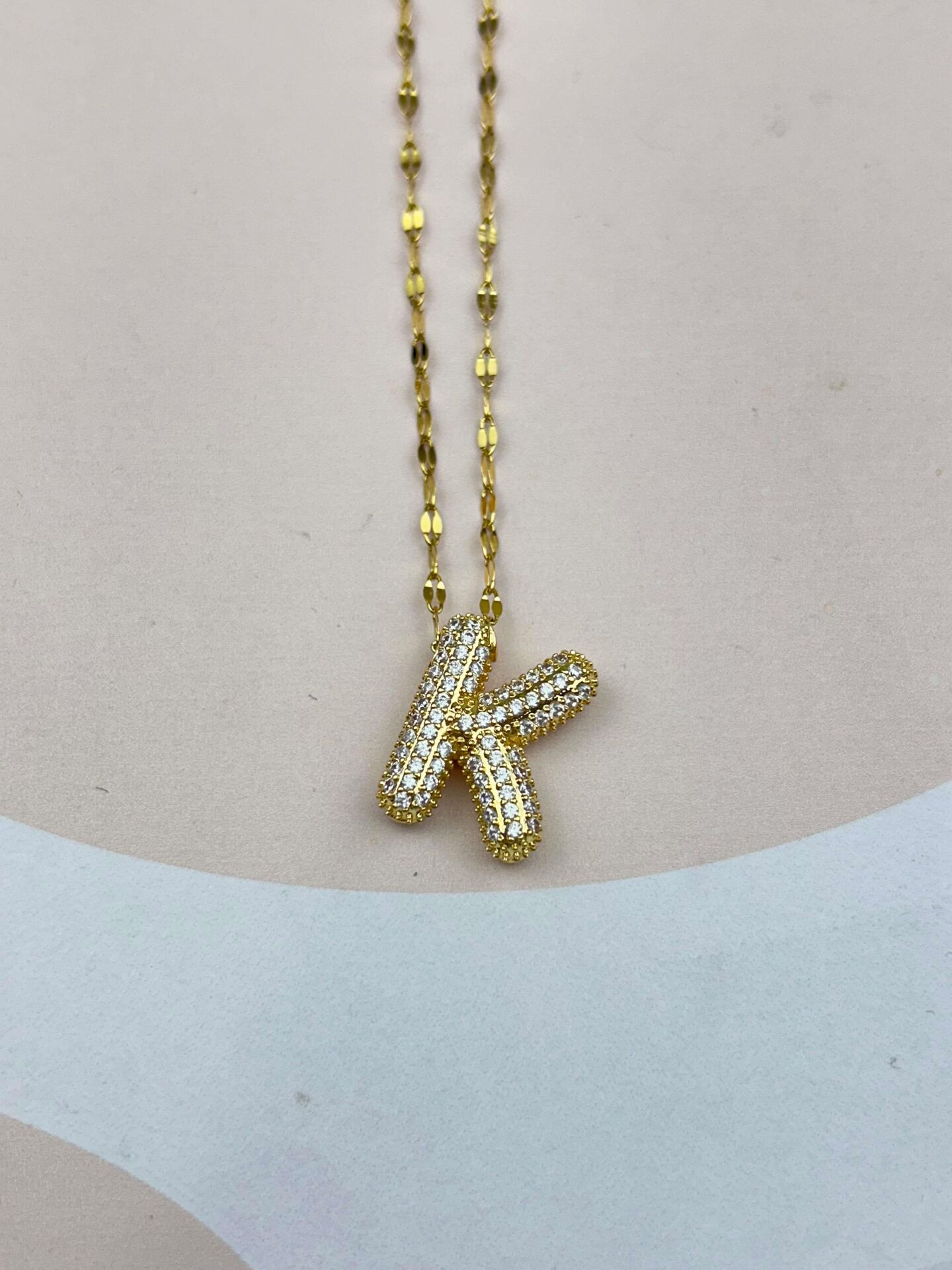 Steel Gold Stone Balloon Letter Necklace 45cm (W) // NECKLACE-3545