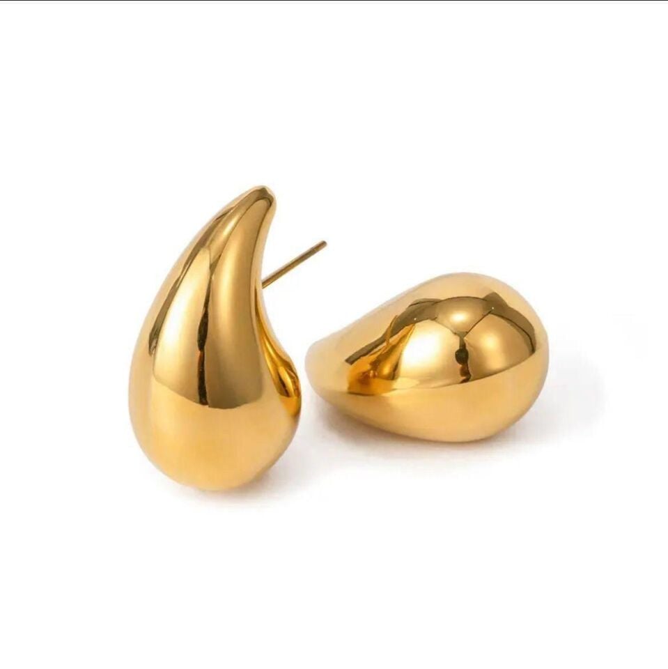 Çelik Damla Model Gold Küpe Büyük Boy 4 cm // KÜPE-664