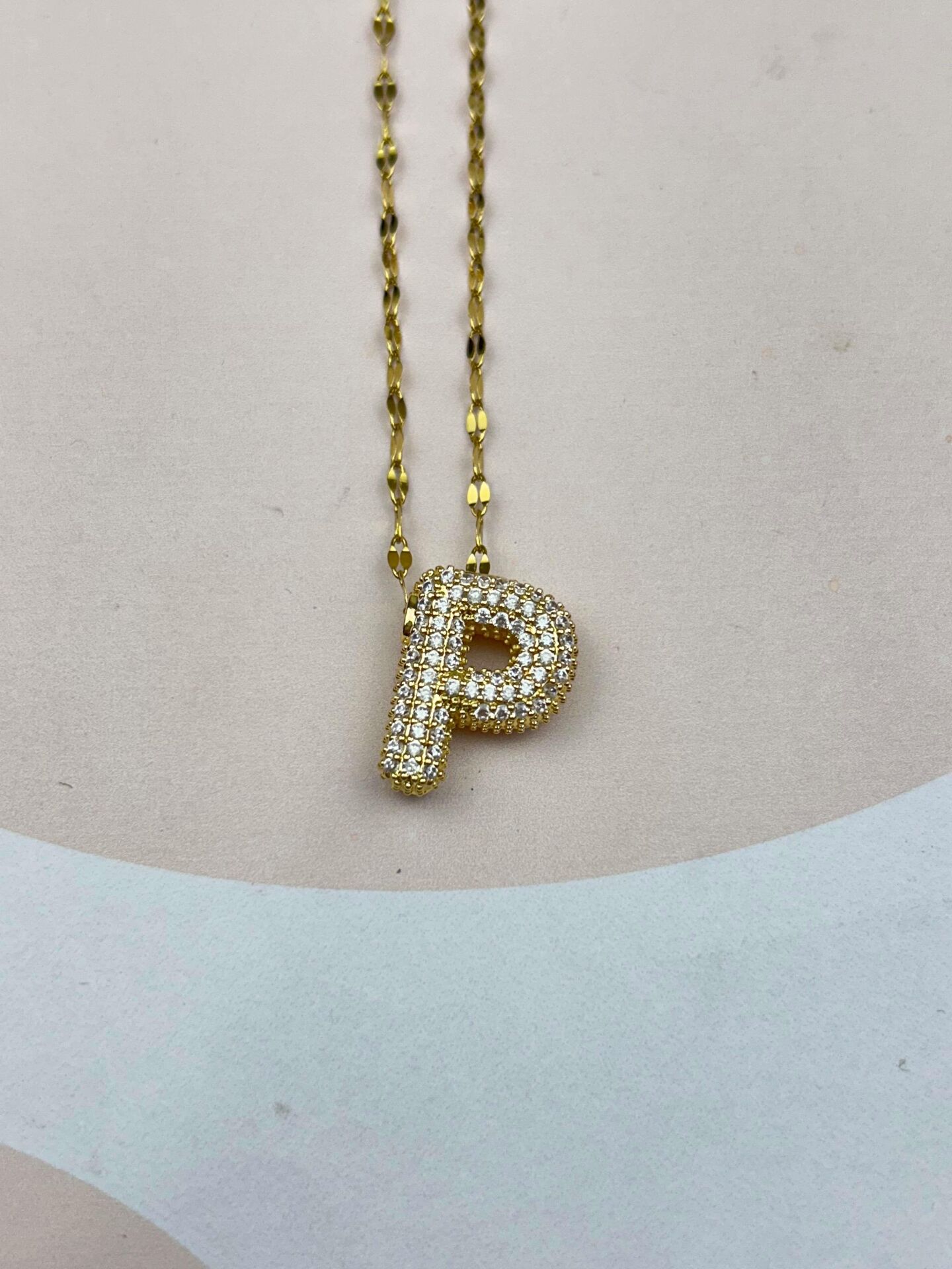 Steel Gold Stone Balloon Letter Necklace 45cm (P) // NECKLACE-3548