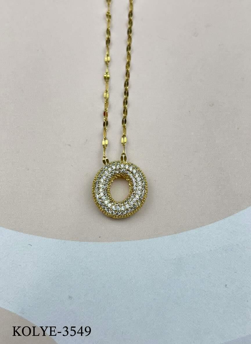 Çelik Gold Taşlı Balon Harf Kolye 45cm (O) // KOLYE-3549