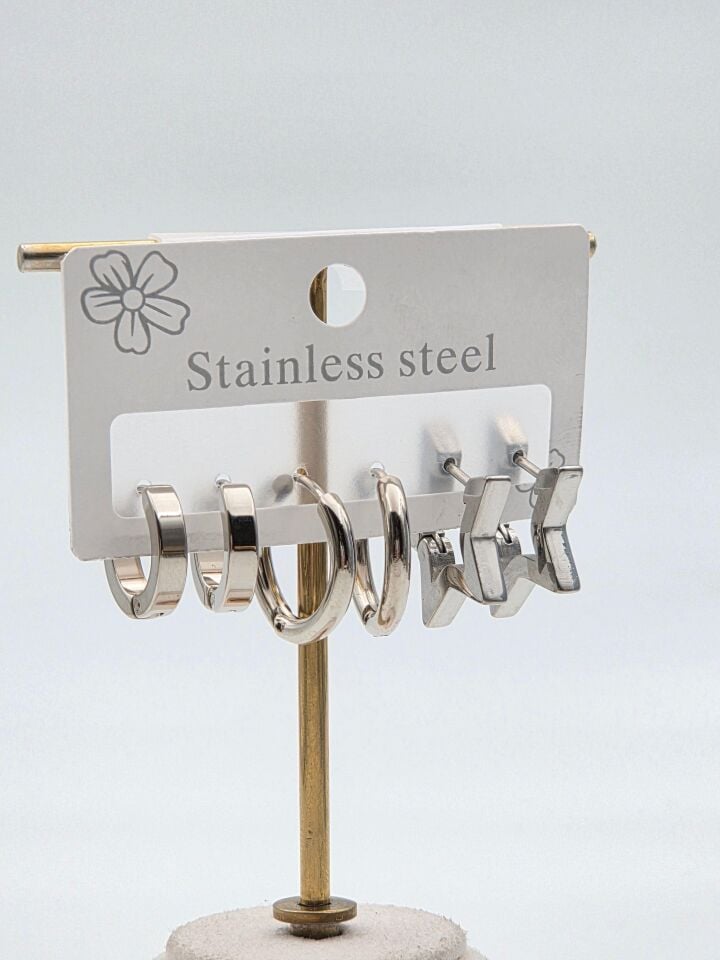 Çelik Set Küpe // KÜPE-3963