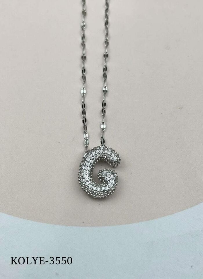 Çelik Silver Taşlı Balon Harf Kolye 45cm (G) // KOLYE-3550
