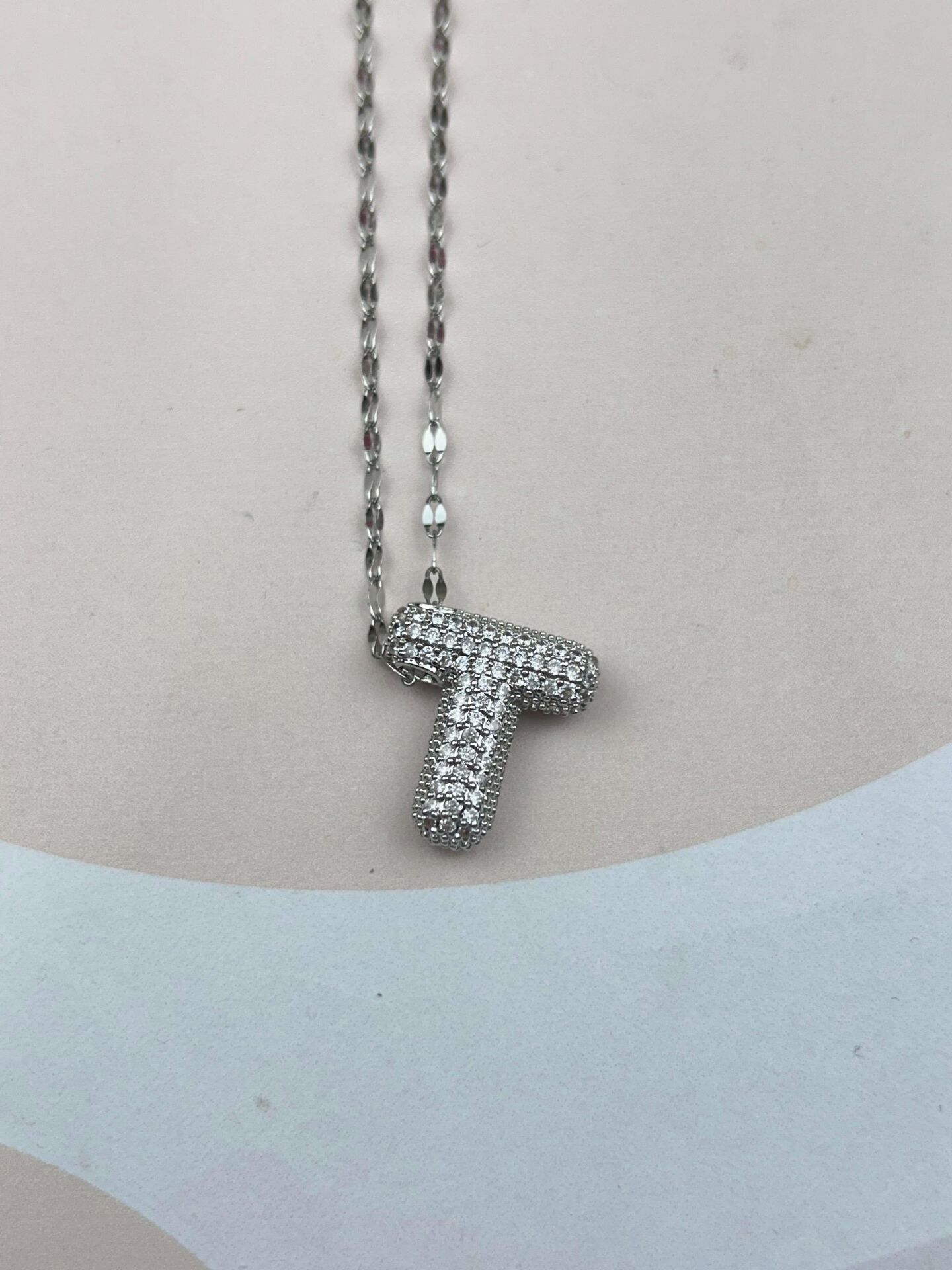 Steel Silver Stone Balloon Letter Necklace 45cm (T) // NECKLACE-3553