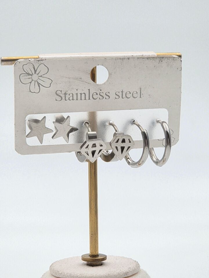 Çelik Set Küpe // KÜPE-3976