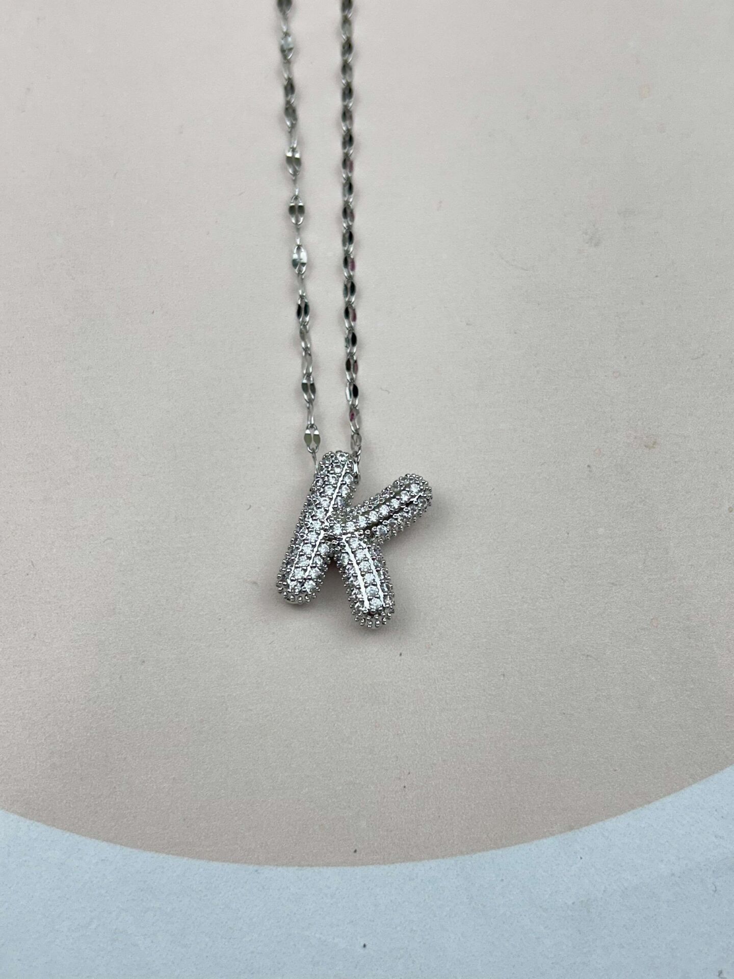 Steel Silver Stone Balloon Letter Necklace 45cm (W) // NECKLACE-3567