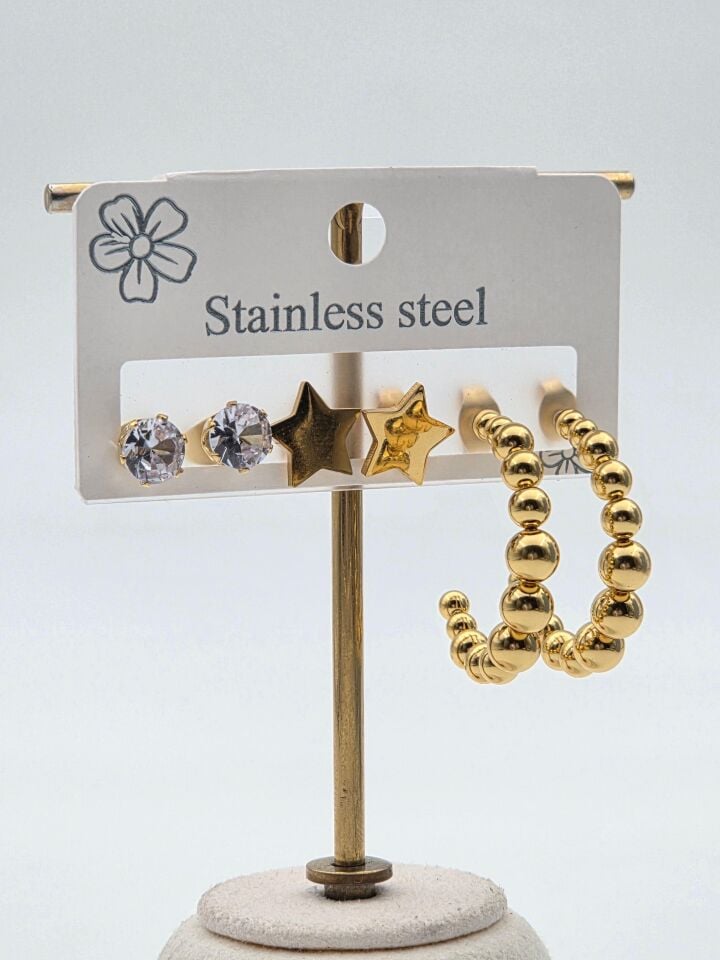 Çelik Set Küpe // KÜPE-3986