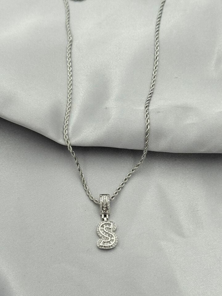 Buchstabenkette aus Stahl 60cm // NECKLACE-5436