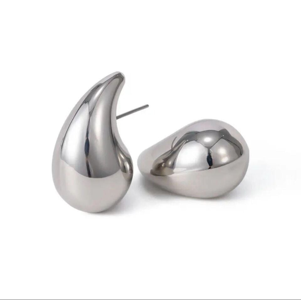 Çelik Damla Model Silver Küpe Büyük Boy 4 cm