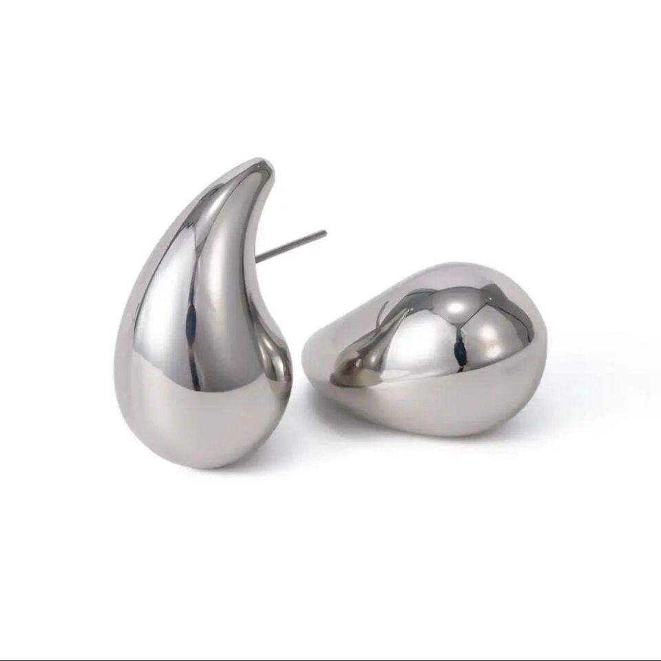 Çelik Damla Model Silver Küpe Büyük Boy 4 cm
