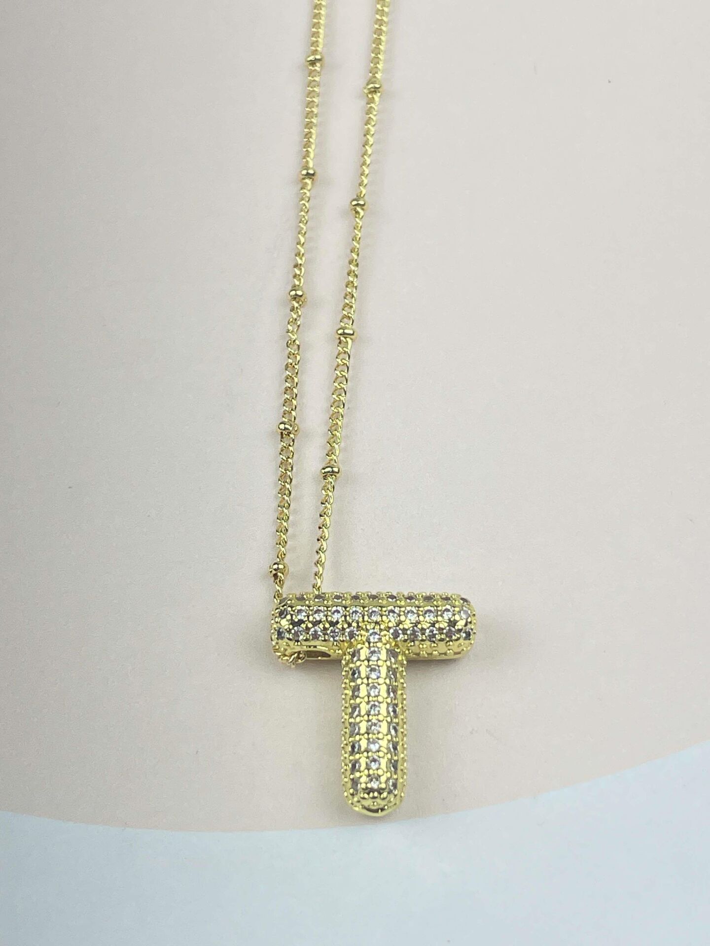 Steel Stone Balloon Letter Necklace 45cm (T) // NECKLACE-2699