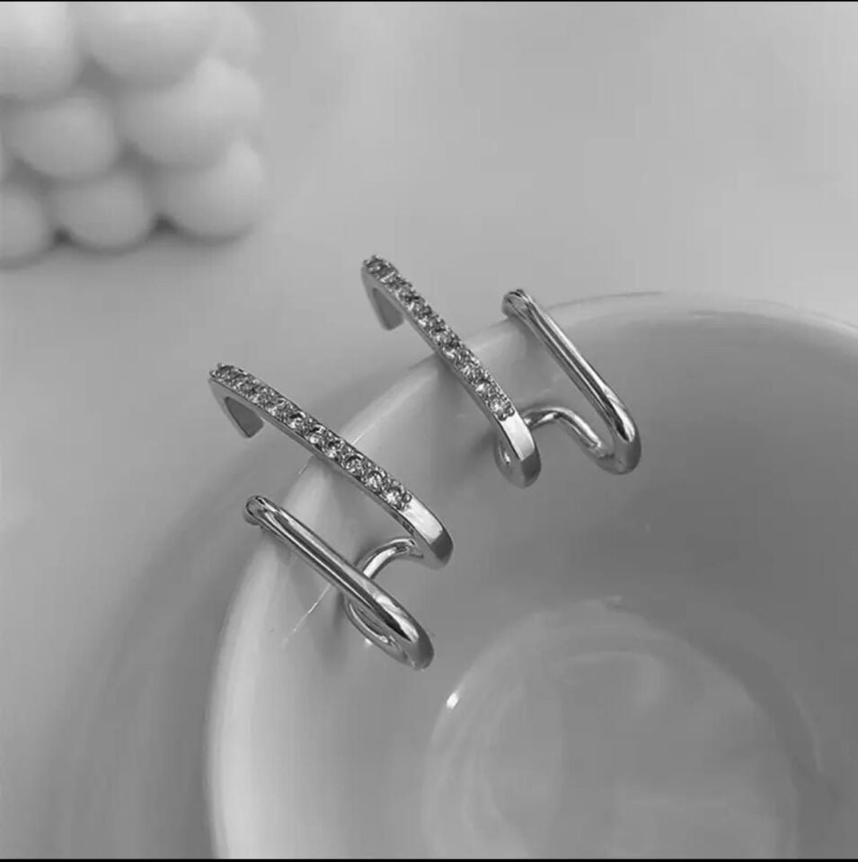 VİP Çift Görünümlü Küpe Silver Renk // K-İTH-636