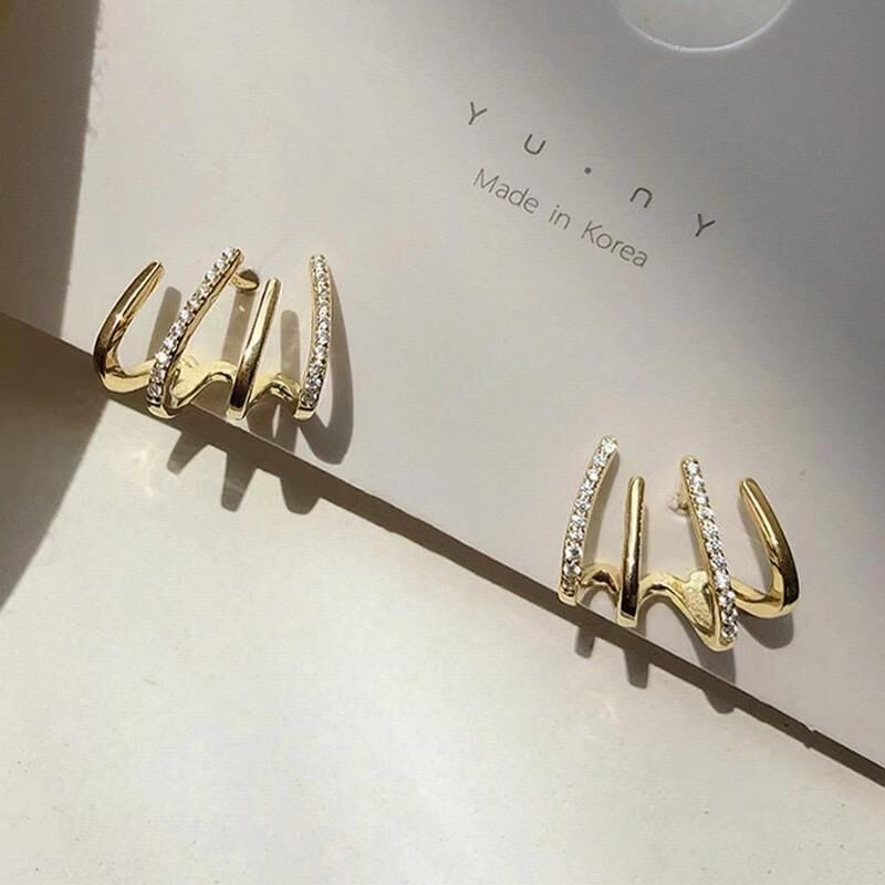 VİP 14K Tria Küpe Gold Renk // K-İTH-638