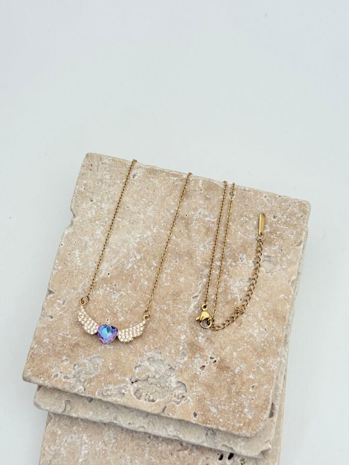 Steel Heart Wing Necklace 45cm // NECKLACE-5718